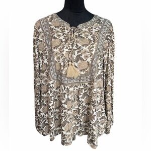 NWT Lucky Brand Brown and Cream Floral Blouse